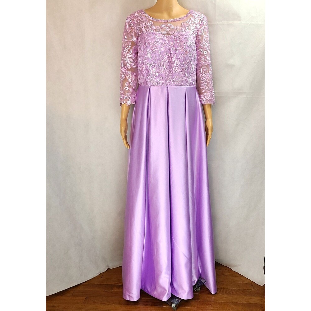 New Mother of the Bride (12) Lilac Satin and Embroidered 3/4 Sleeve Maxi Dress